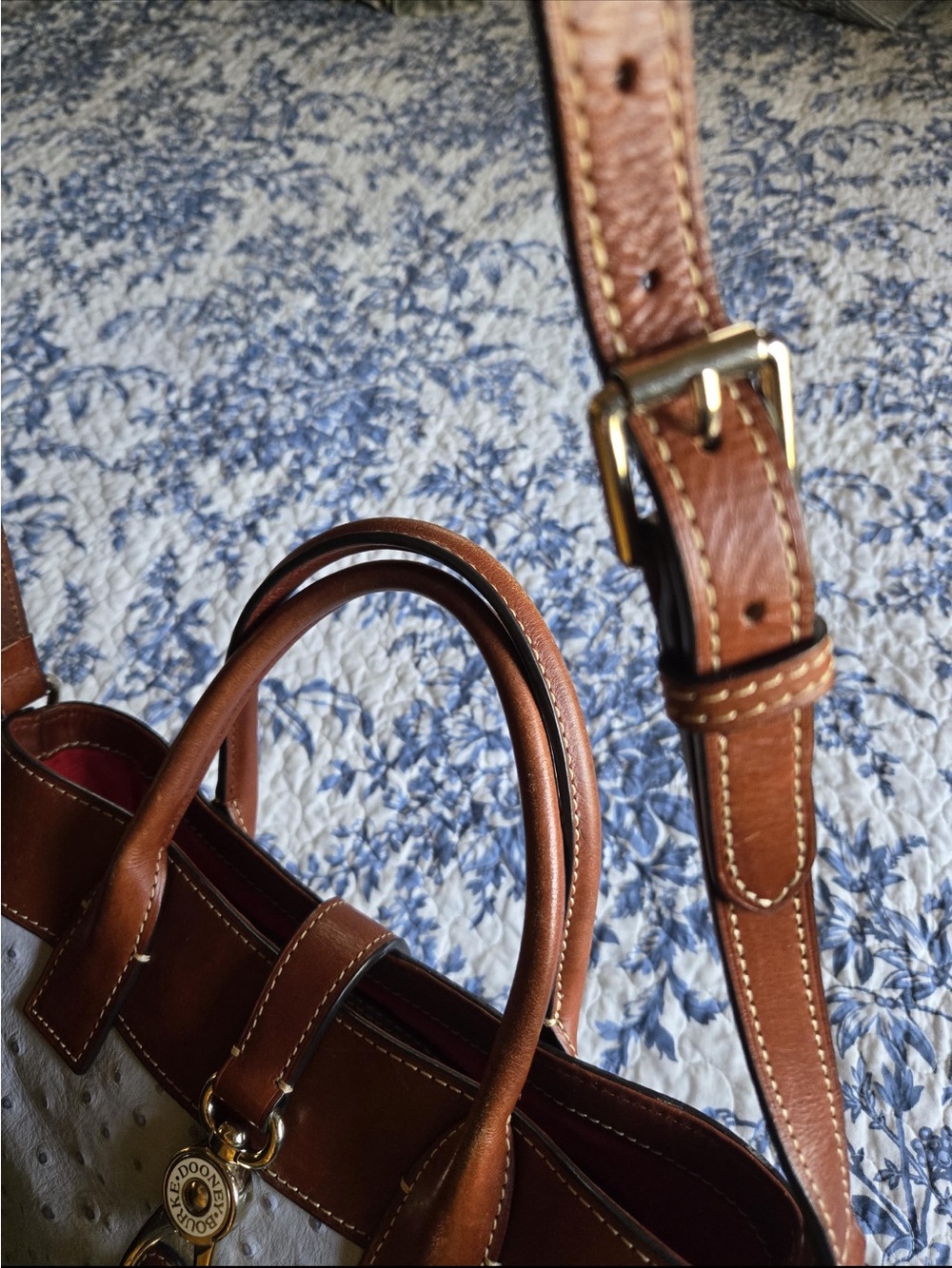 Dooney & Bourke
Beautiful light blue Ostrich 
Leather Satchel with Brown Triim - Picture 10 of 16